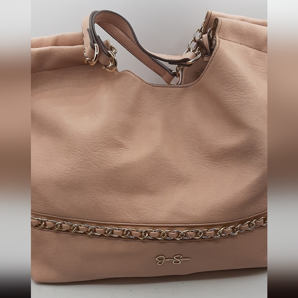 Jessica Simpson Blush Pink Purse Hobo Top Handle Bag Chain Charm Lined
